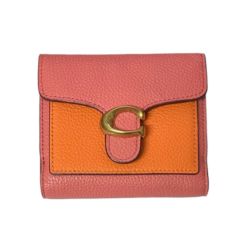 COACH 拼色全皮C字前扣雙摺短夾 保證正品