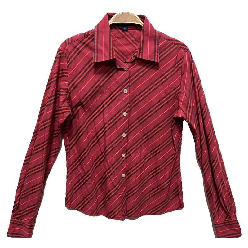 BURBERRY 紅色斜條紋長袖襯衫 保證正品