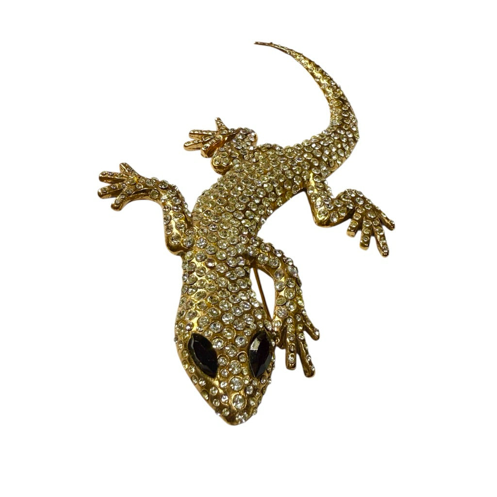 ALCOZER & J 復古 金 滿鑽 超大 別針 胸針 壁虎🦎義大利 佛羅倫斯品牌🇮🇹