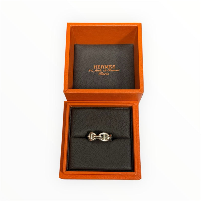 HERMES 愛馬仕 豬鼻子925純銀 D Ancre Enchainee 戒指 51 號 保證正品