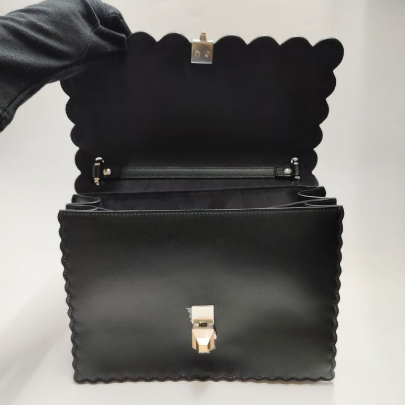 FENDI 芬迪 8BT283 鉚釘 花邊 鏈條包 黑色 手提包 肩背包 斜背包 保證正品