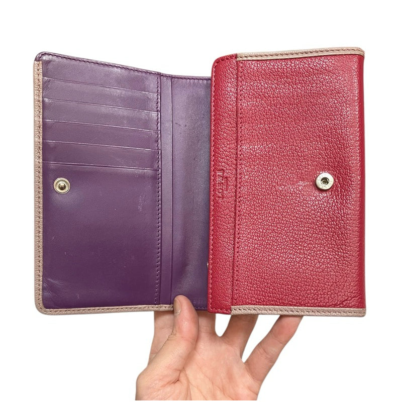 LOEWE 紅色對折扣式中夾 保證正品