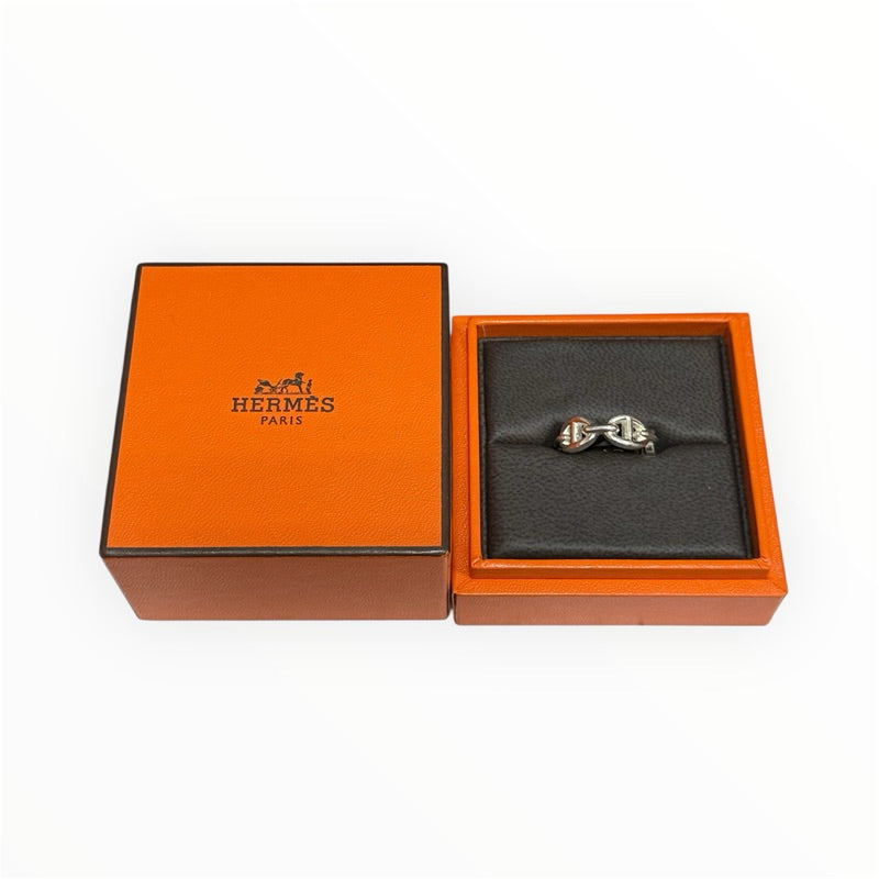 HERMES 愛馬仕 豬鼻子925純銀 D Ancre Enchainee 戒指 51 號 保證正品