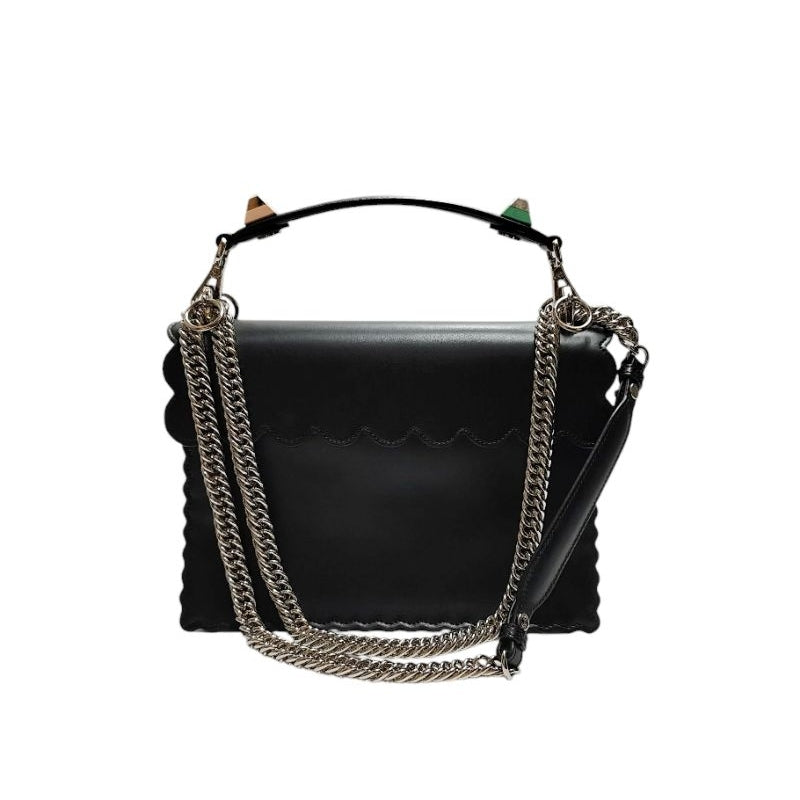 FENDI 芬迪 8BT283 鉚釘 花邊 鏈條包 黑色 手提包 肩背包 斜背包 保證正品