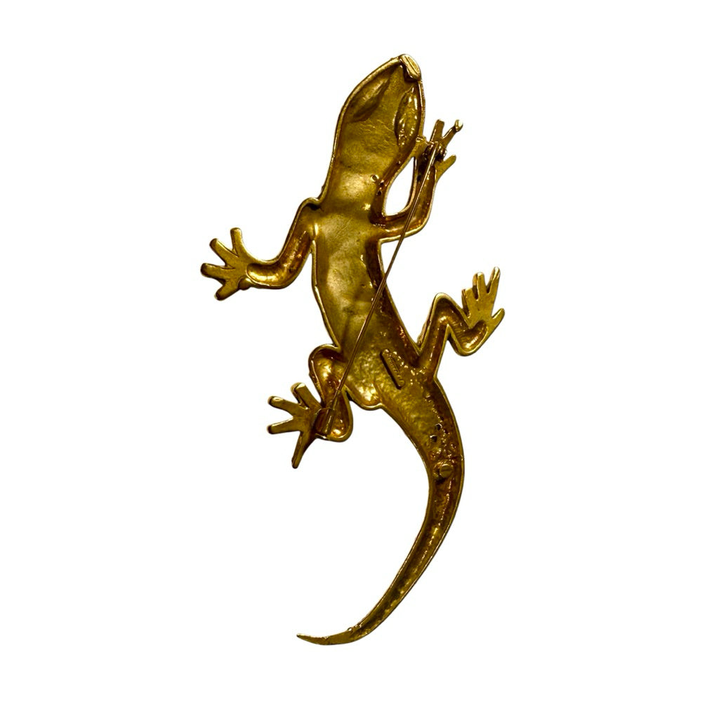 ALCOZER & J 復古 金 滿鑽 超大 別針 胸針 壁虎🦎義大利 佛羅倫斯品牌🇮🇹