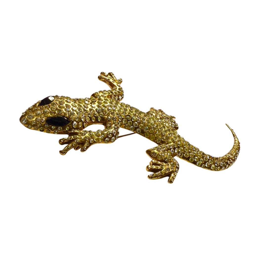 ALCOZER & J 復古 金 滿鑽 超大 別針 胸針 壁虎🦎義大利 佛羅倫斯品牌🇮🇹