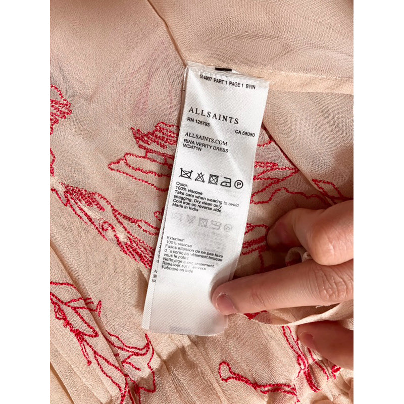 ALL SAINTS 淡粉色 平口 鬆緊 不規則 洋裝