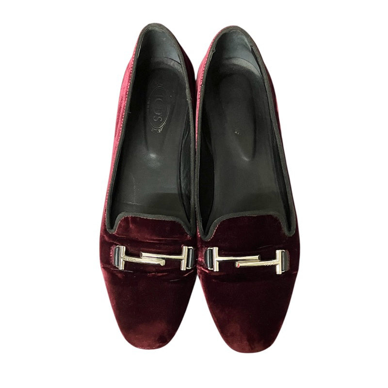 TOD’S 酒紅色 絨布 平底鞋 保證正品