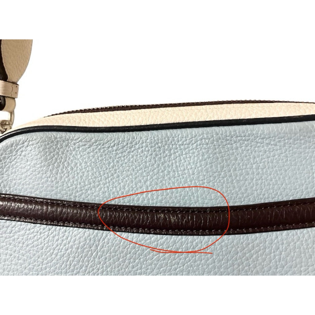 COACH 藍白跳色 真皮 粗背帶 相機包 保證正品