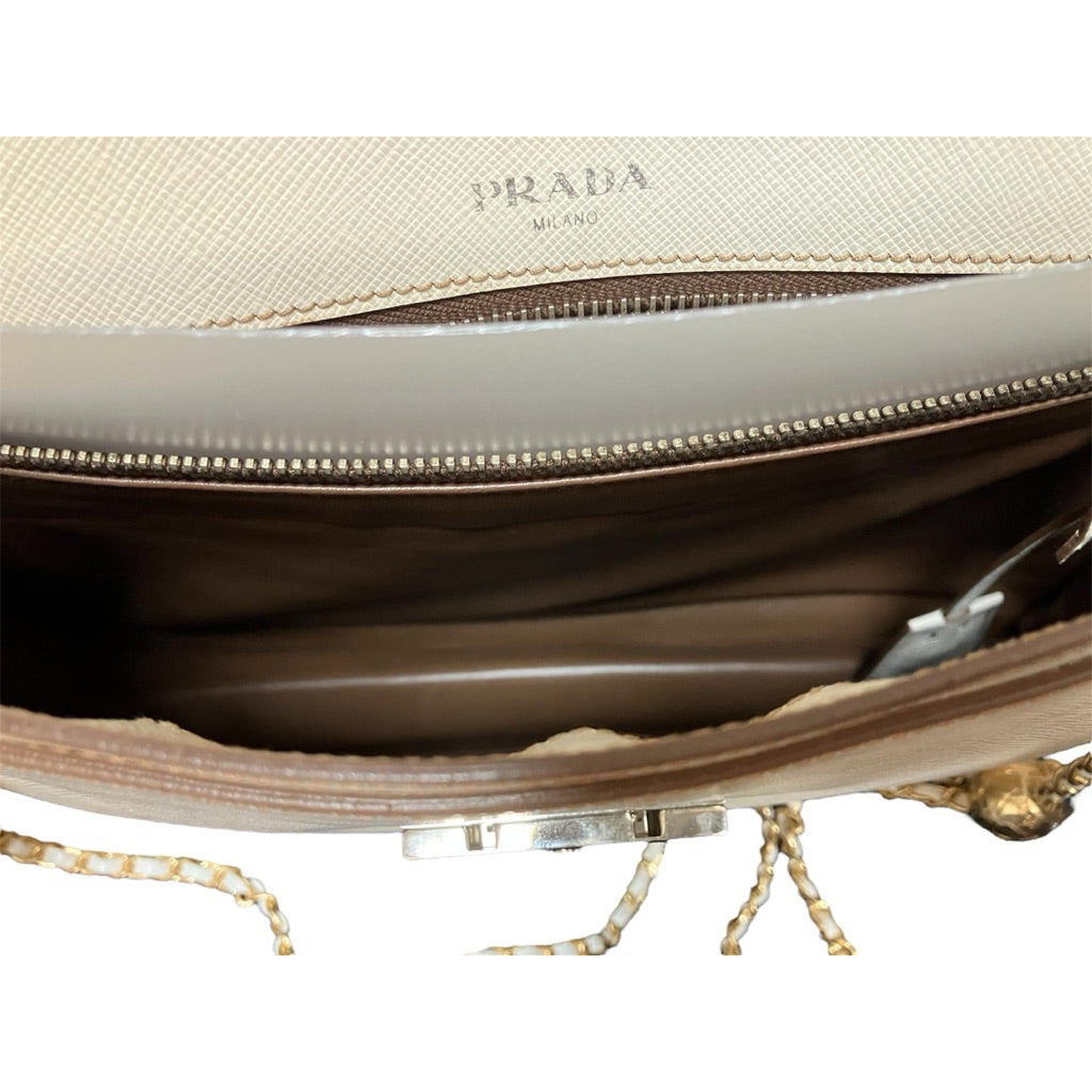 PRADA 白色 防刮皮 大手拿包 保證正品
