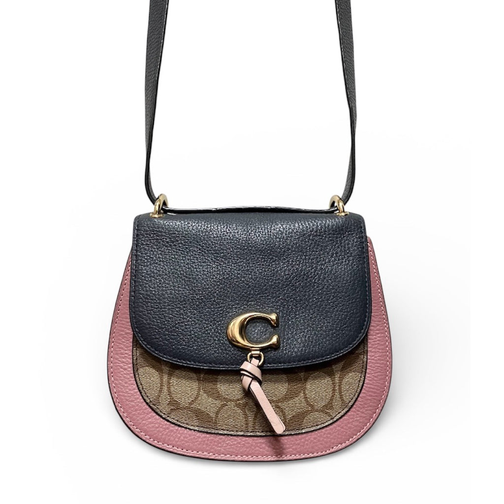 COACH 藍粉 經典老花 拼接 斜背包 保證正品