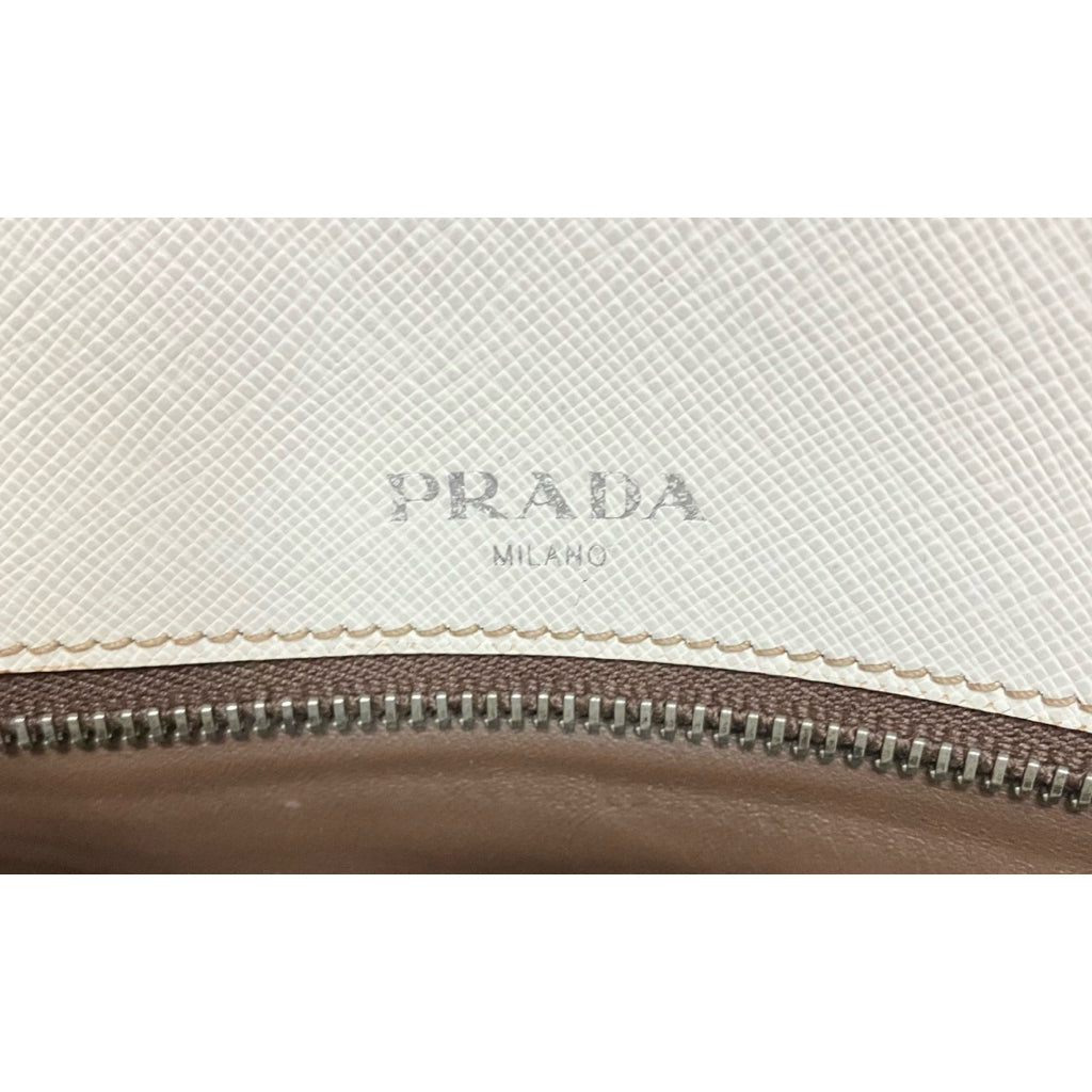 PRADA 白色 防刮皮 大手拿包 保證正品