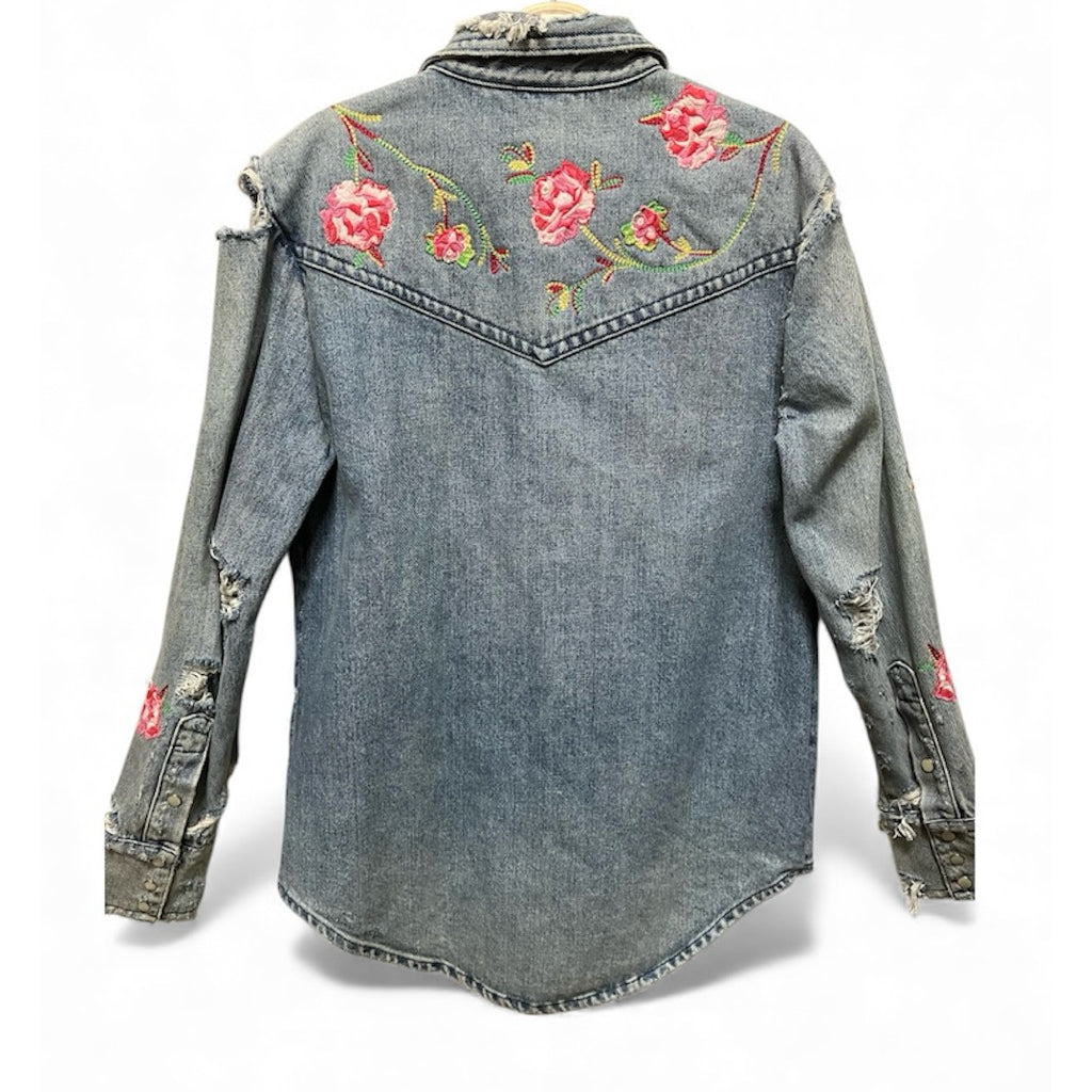 POLO RALPH LAUREN 花朵 刺繡 刷破 牛仔外套