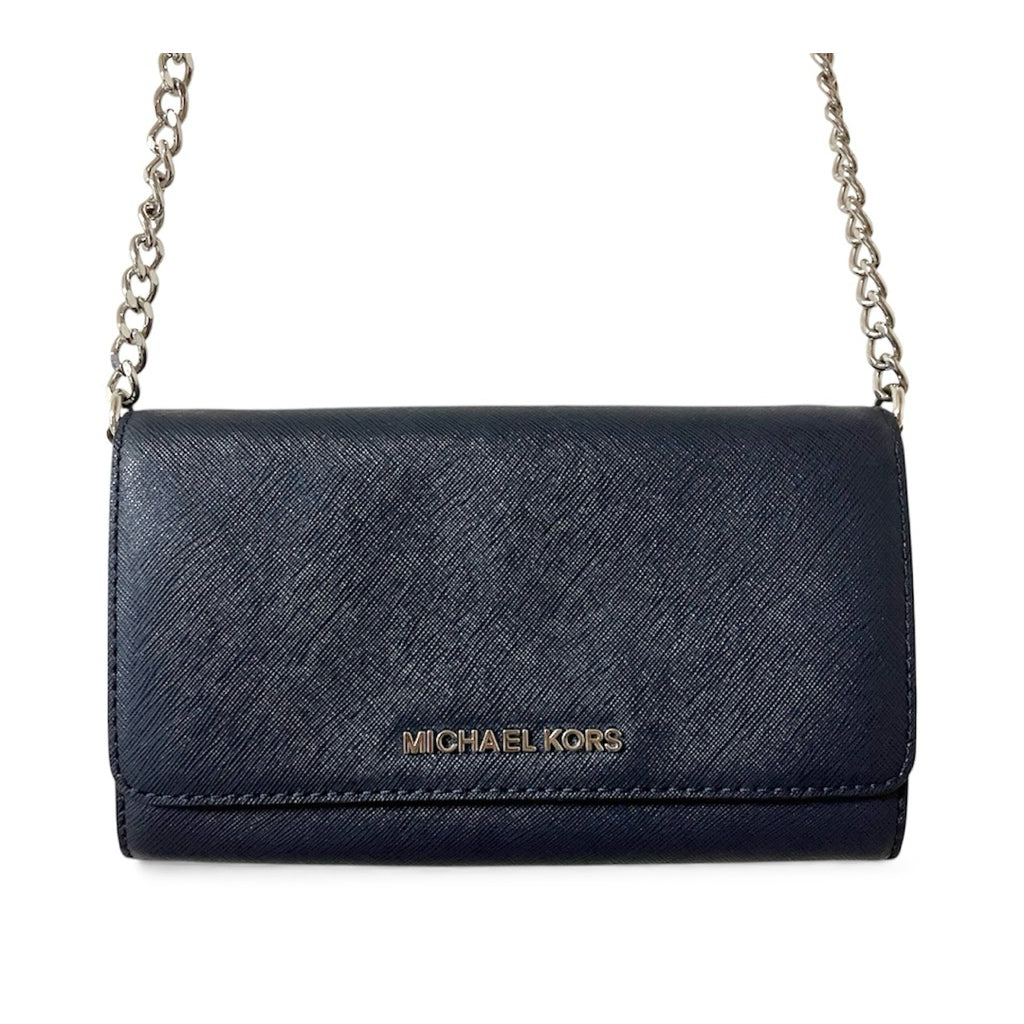 ⚠️請詳閱商品描述MICHAEL KORS 銀字LOGO 深藍色 防刮皮 WOC 鏈條包 保證正品