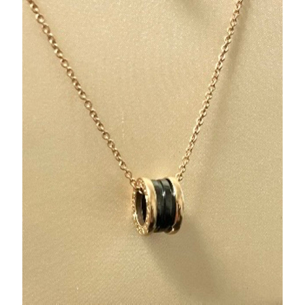 BVLGARI B.ZERO1 寶格麗 18K玫瑰金三環黑陶瓷項鍊 保證正品
