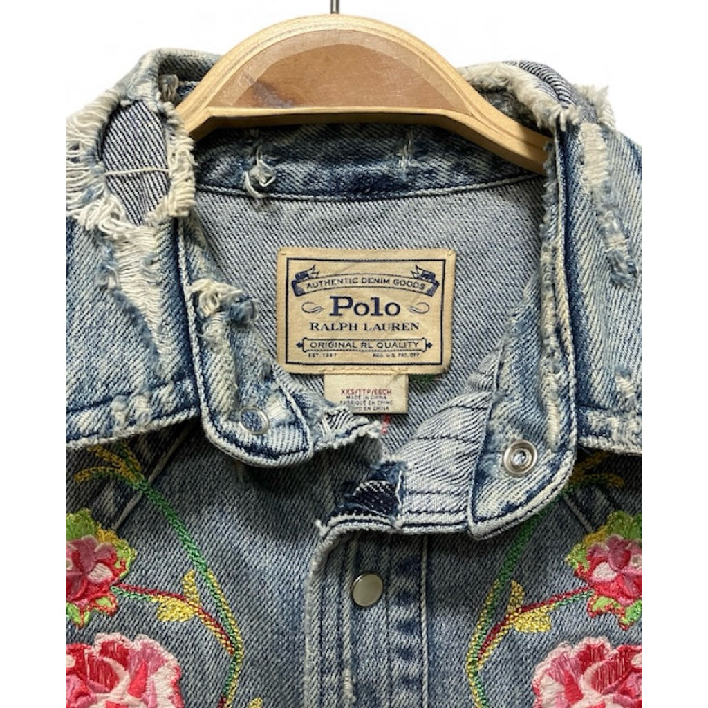 POLO RALPH LAUREN 花朵 刺繡 刷破 牛仔外套