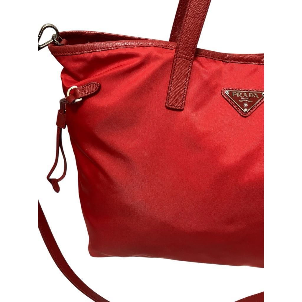 PRADA 紅色 尼龍 托特包 可斜背 保證正品
