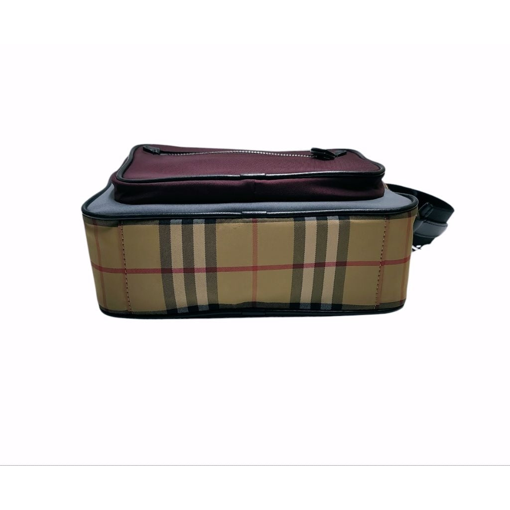BURBERRY 博伯利 尼龍 相機包 深紫色 斜背包 肩背包 條紋 保證正品