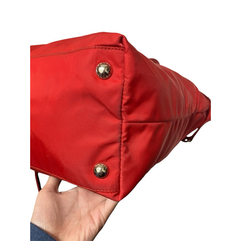 PRADA 紅色 尼龍 托特包 可斜背 保證正品