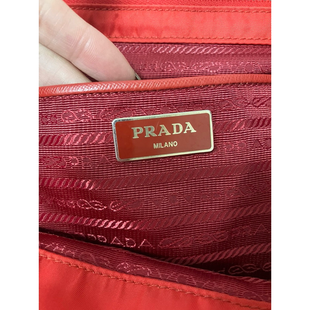PRADA 紅色 尼龍 托特包 可斜背 保證正品