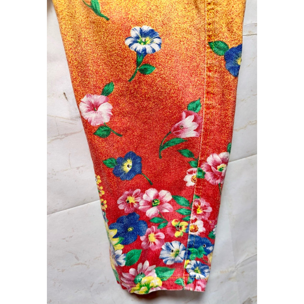 復古 古著 牛仔褲 BIANCA MARIA CASELLI 花朵 貼鑽 獨一無二
