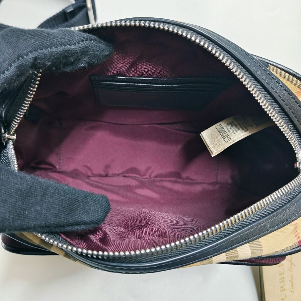 BURBERRY 博伯利 尼龍 相機包 深紫色 斜背包 肩背包 條紋 保證正品