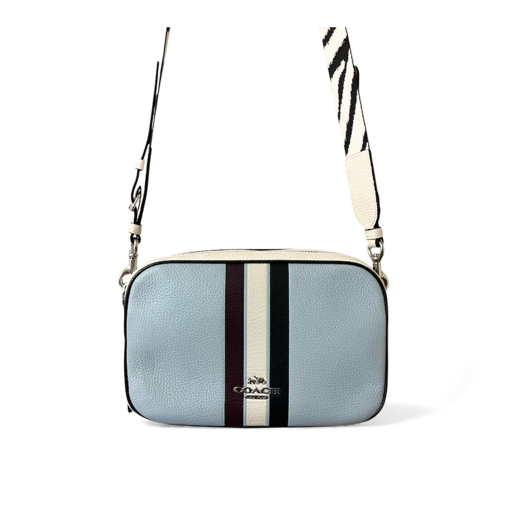 COACH 藍白跳色 真皮 粗背帶 相機包 保證正品