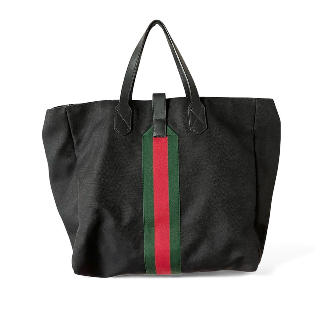 ⚠️請詳閱商品描述❗️GUCCI 黑色 帆布 紅綠織帶 托特包 保證正品