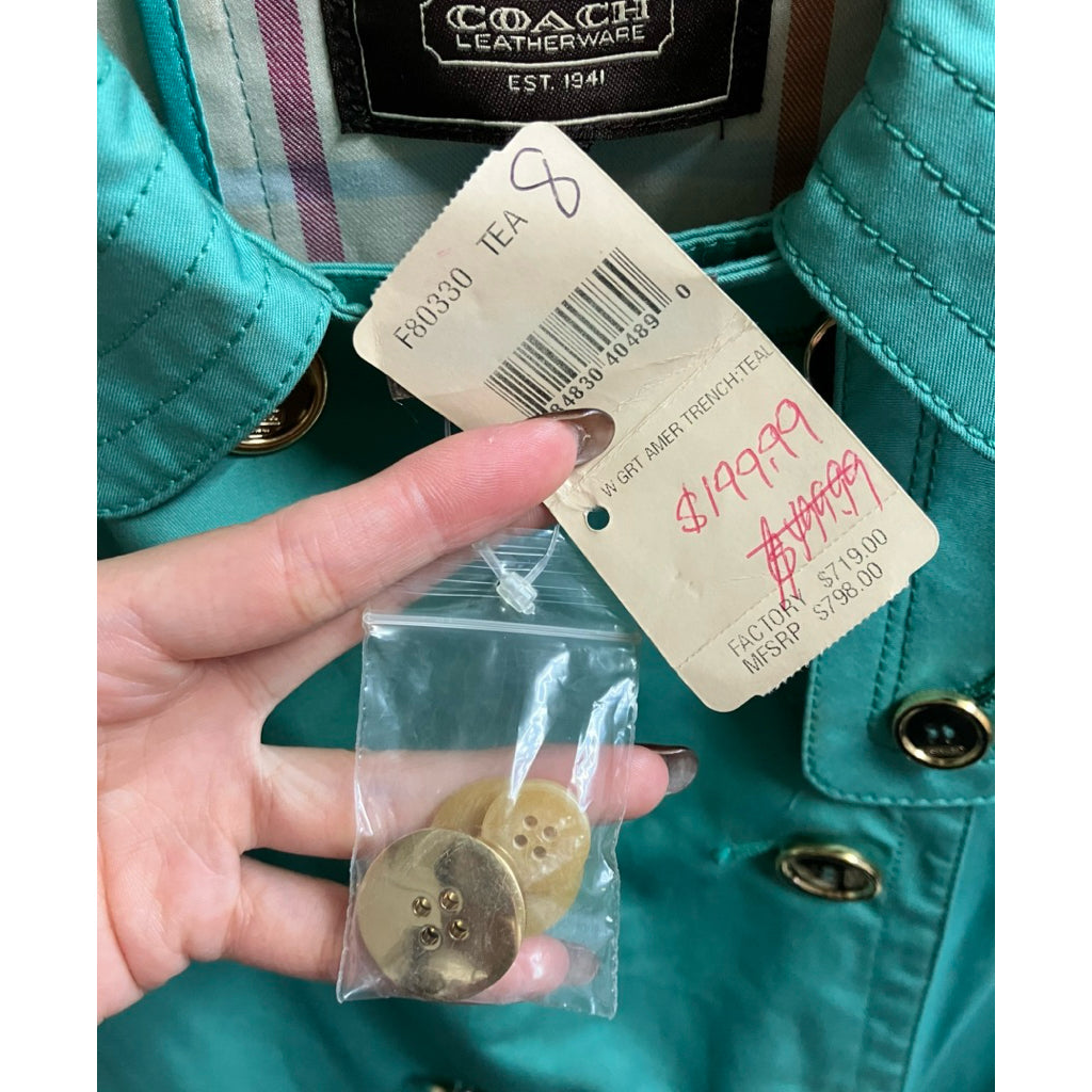 全新閑置品❗️❗️❗️COACH 湖水綠 風衣外套 保證正品