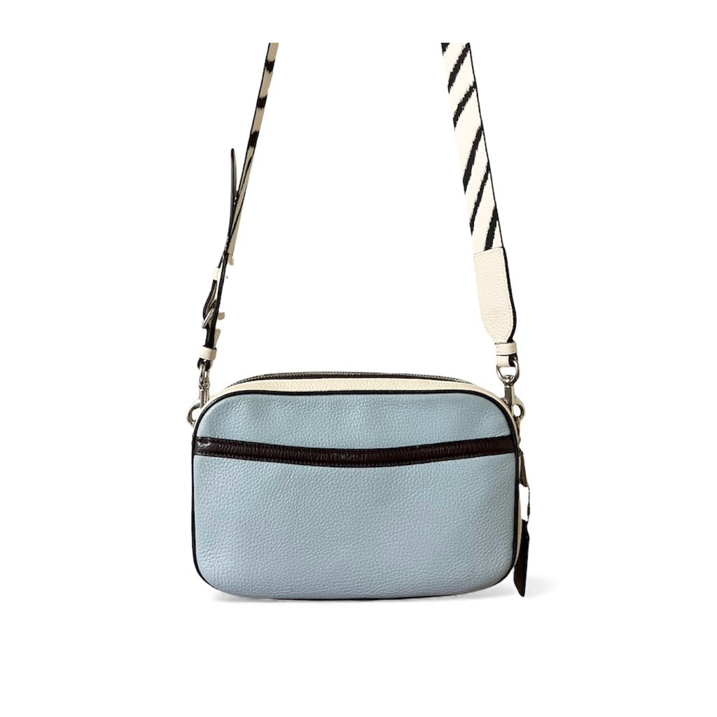 COACH 藍白跳色 真皮 粗背帶 相機包 保證正品
