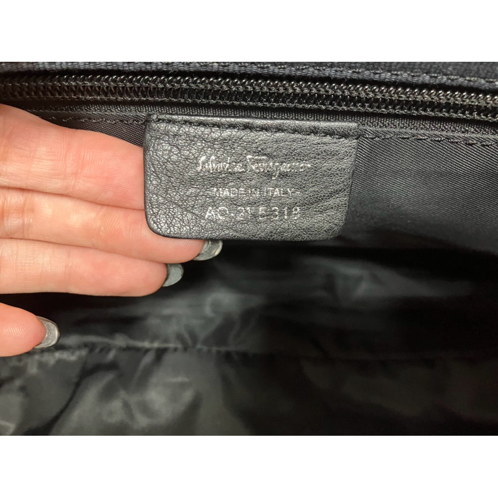 FERRAGAMO 菲拉格慕 VINTAGE 復古 真皮 帆布 拼接 手提包