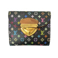 LV M58087 村上隆 黑三彩 三折 扣式 短夾 保證正品