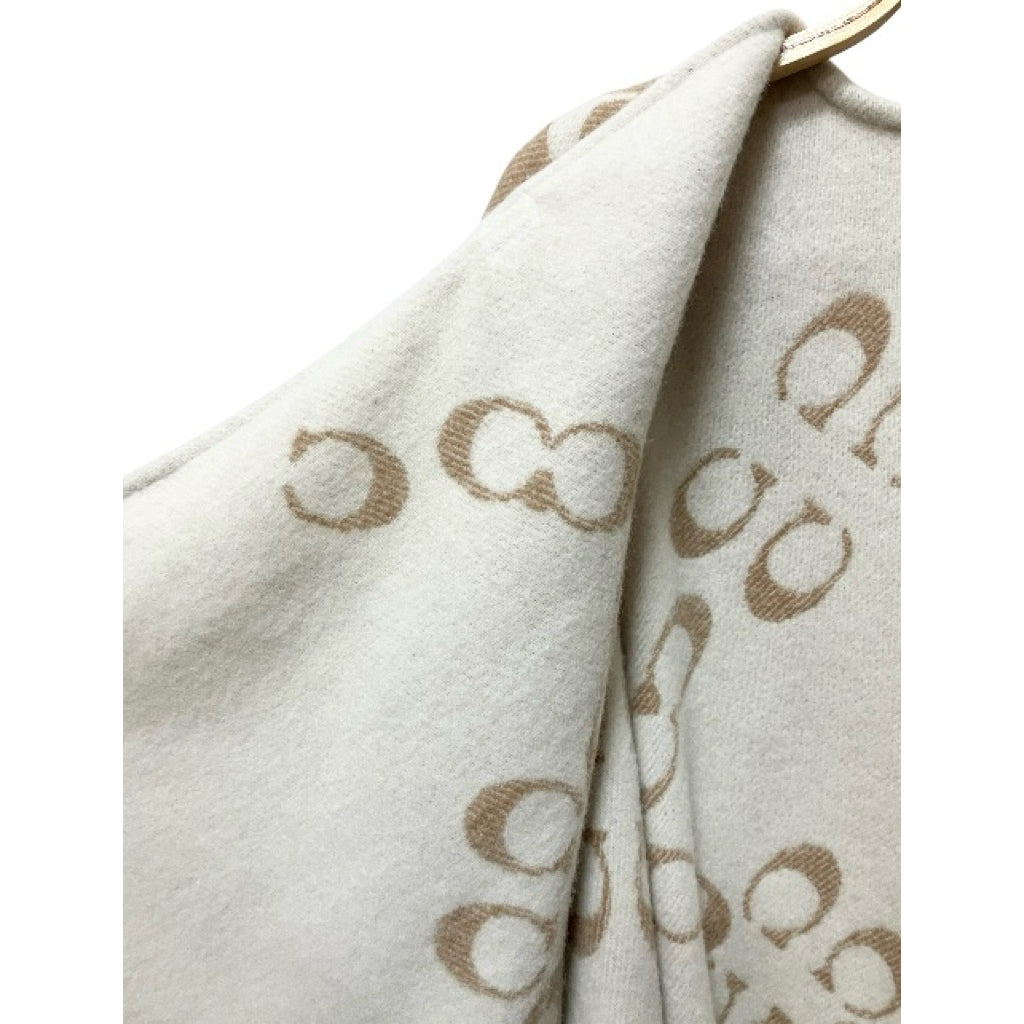COACH 奶茶白 LOGO 雙面用 羊毛披肩 保證正品