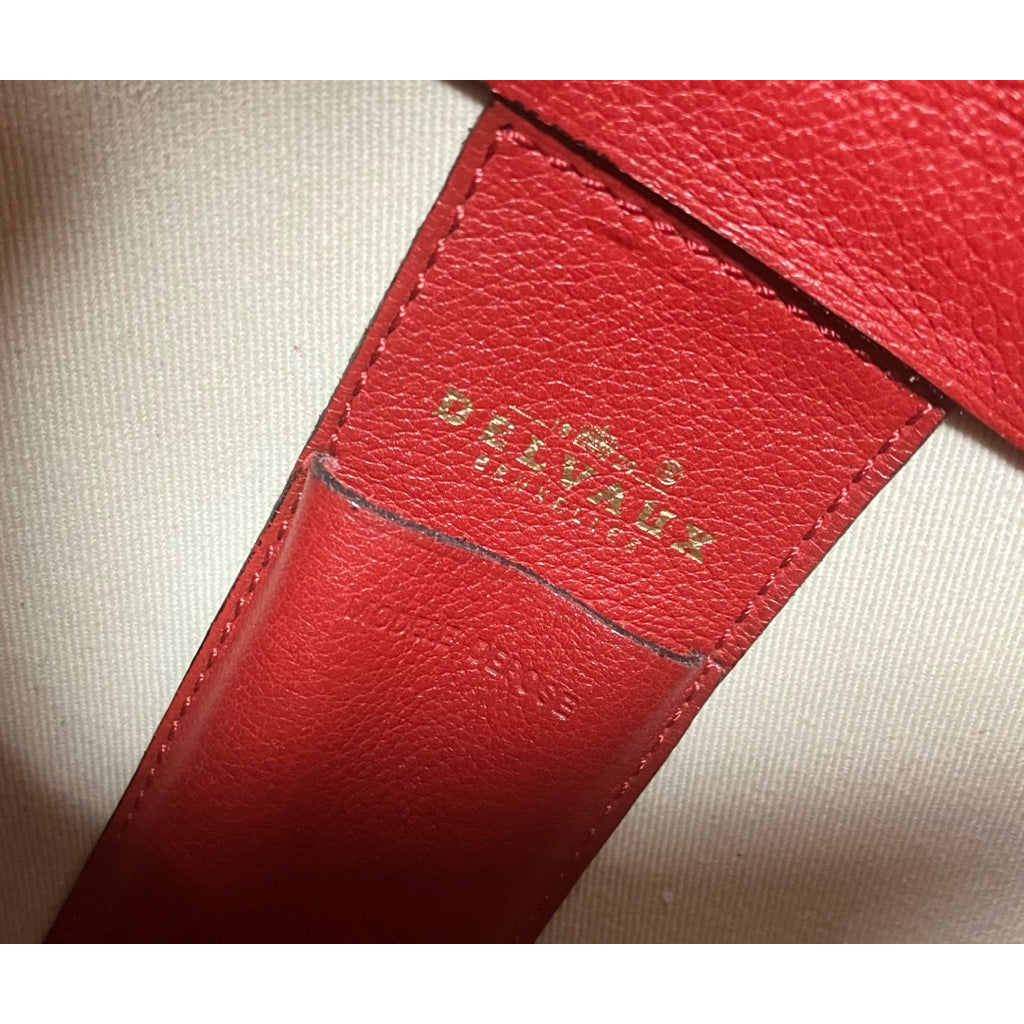 DELVAUX 德爾沃 紅色 真皮 帆布 拼接 肩背包 保證正品
