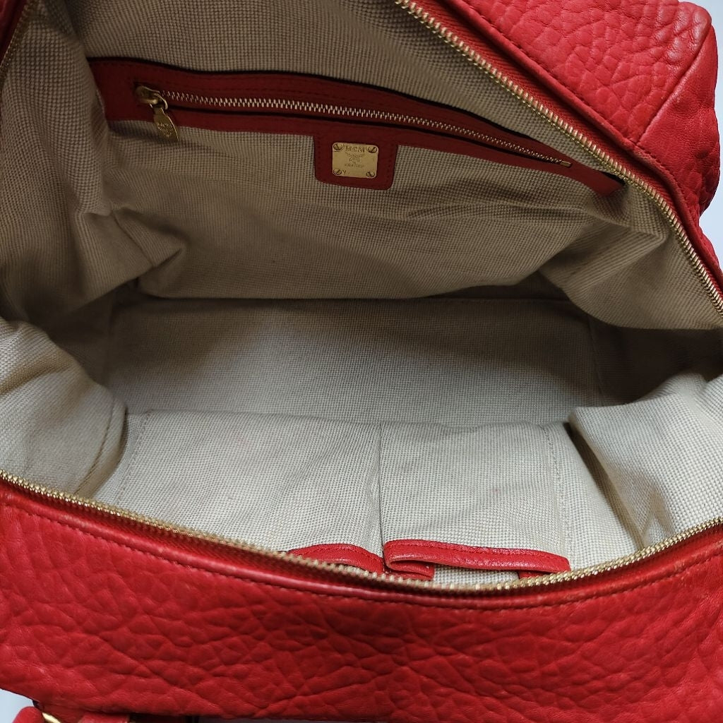 MCM 鉚釘 真皮 手提 斜背包 紅色 保證正品