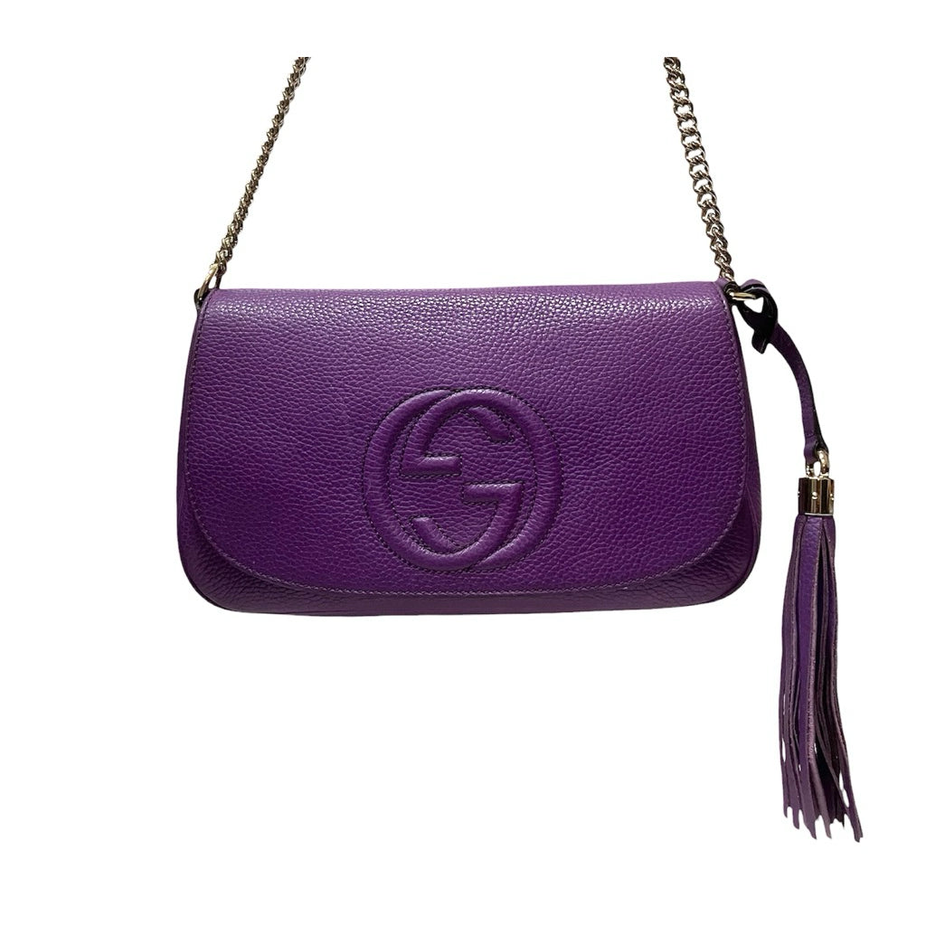 GUCCI 336752 紫色 雙G 牛皮 SOHO 鏈條包 保證正品