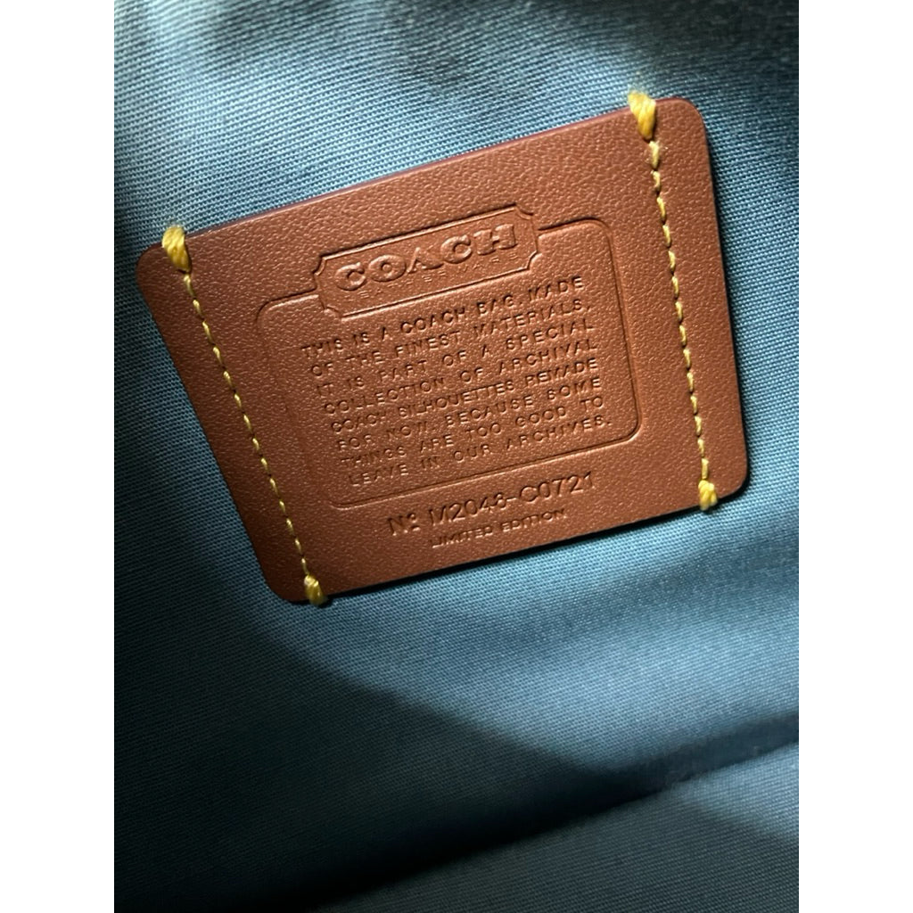 COACH 藍色 帆布 拼接 皮革 經典老花 手提 斜背包 保證正品