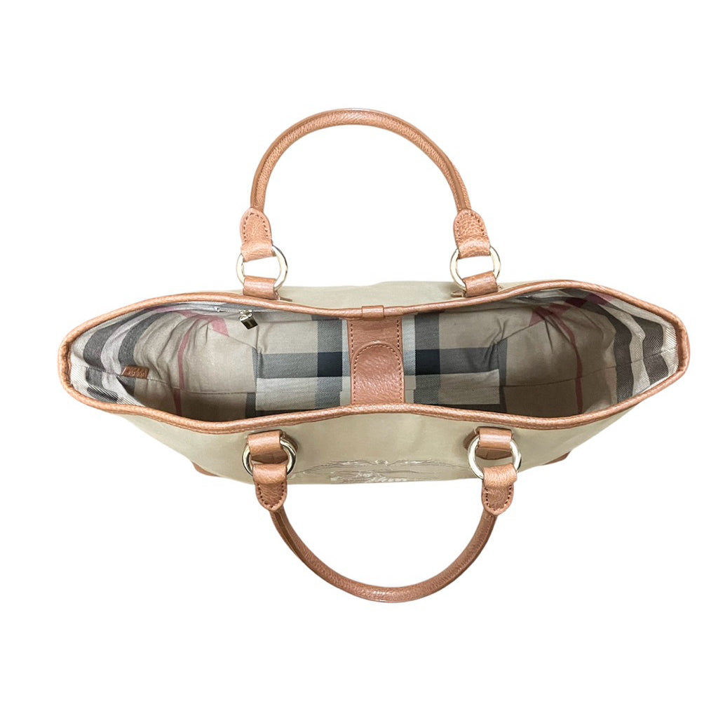 BURBERRY 大LOGO 經典格紋 帆布 手提包 保證正品