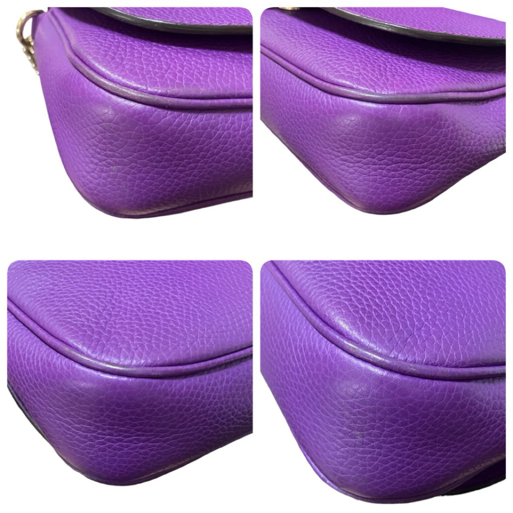 GUCCI 336752 紫色 雙G 牛皮 SOHO 鏈條包 保證正品