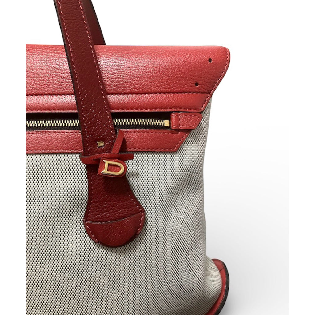 DELVAUX 德爾沃 紅色 真皮 帆布 拼接 肩背包 保證正品