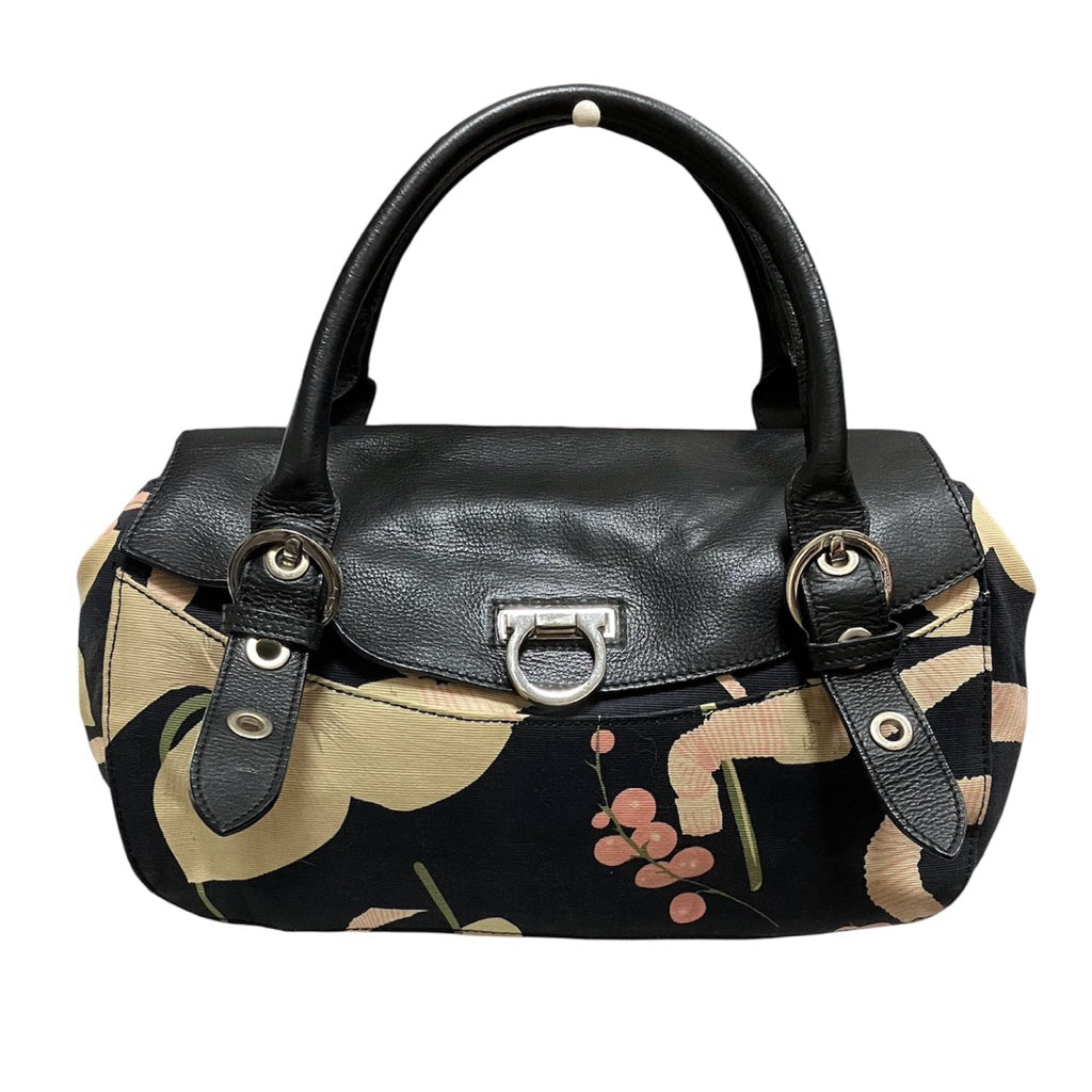 FERRAGAMO 菲拉格慕 VINTAGE 復古 真皮 帆布 拼接 手提包