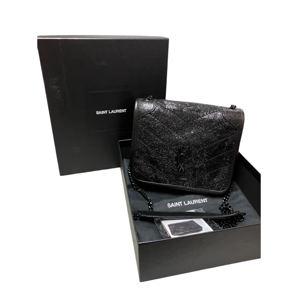YSL 聖羅蘭 NIKI 黑色 亮面紋理 鍊條 小包 斜背包 保證正品