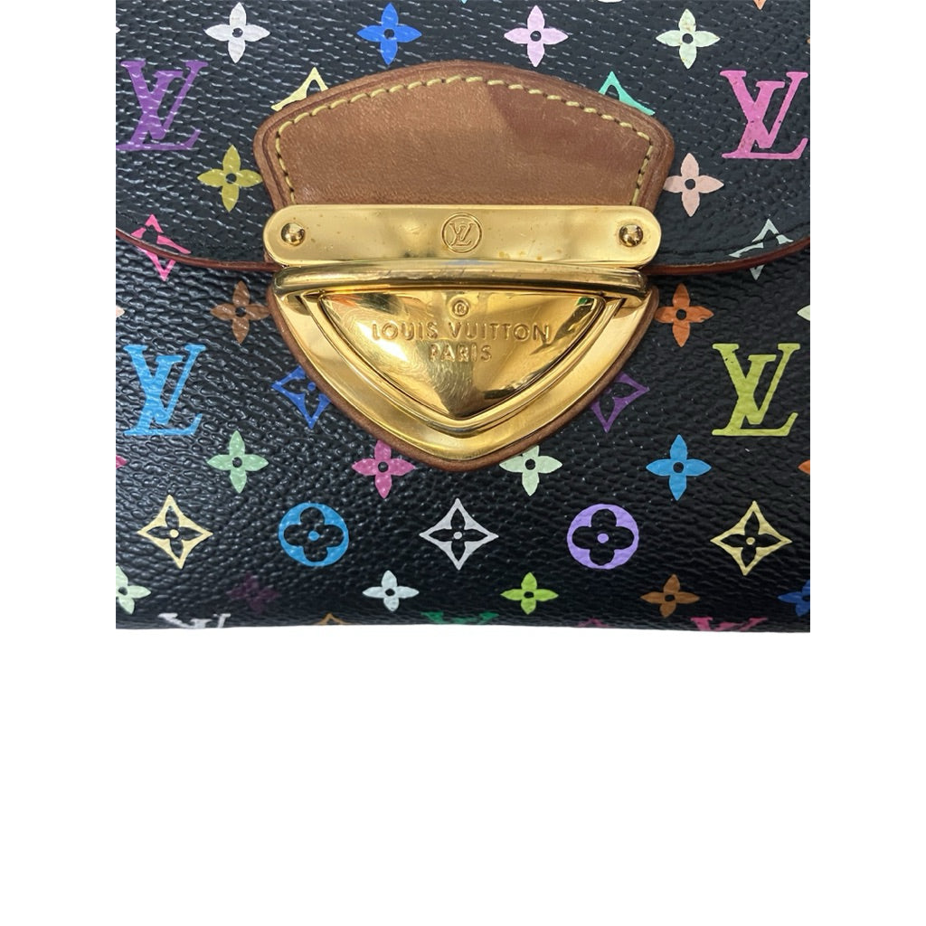 LV M58087 村上隆 黑三彩 三折 扣式 短夾 保證正品