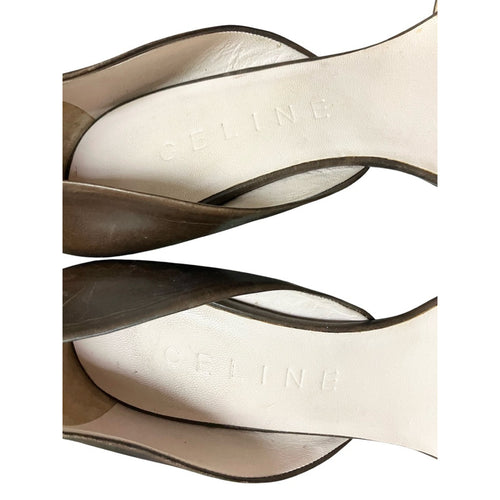 CELINE 咖啡色 露趾 高跟 鞋 保證正品