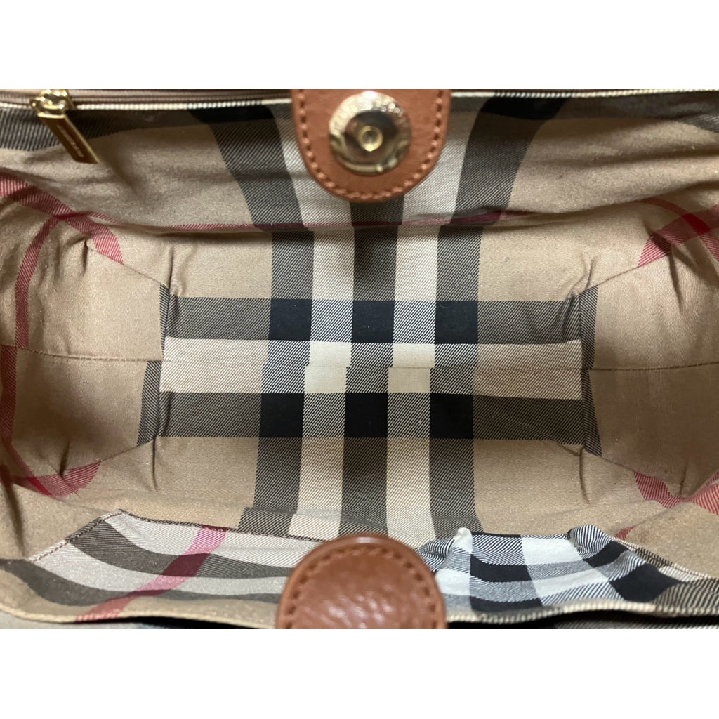 BURBERRY 大LOGO 經典格紋 帆布 手提包 保證正品