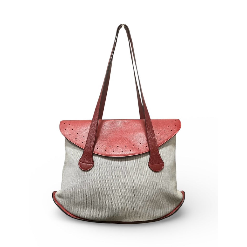 DELVAUX 德爾沃 紅色 真皮 帆布 拼接 肩背包 保證正品