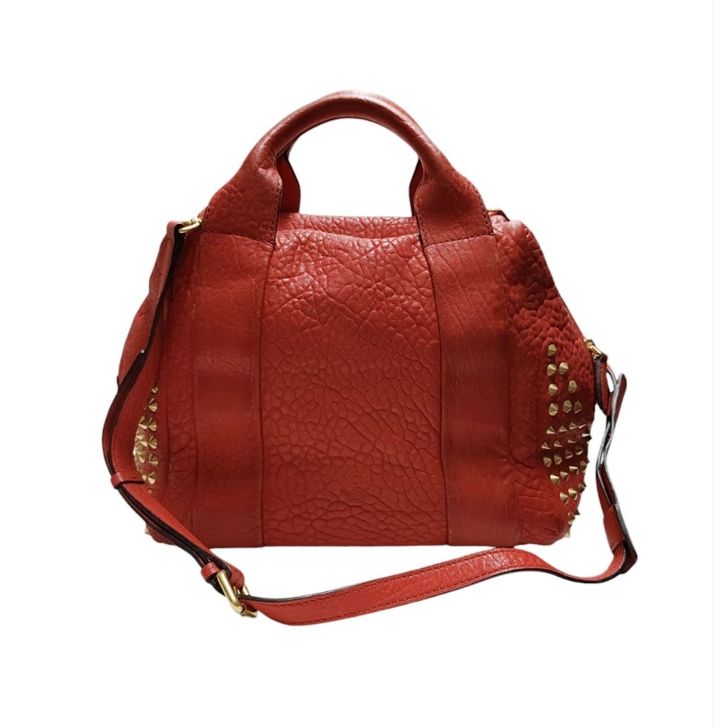 MCM 鉚釘 真皮 手提 斜背包 紅色 保證正品