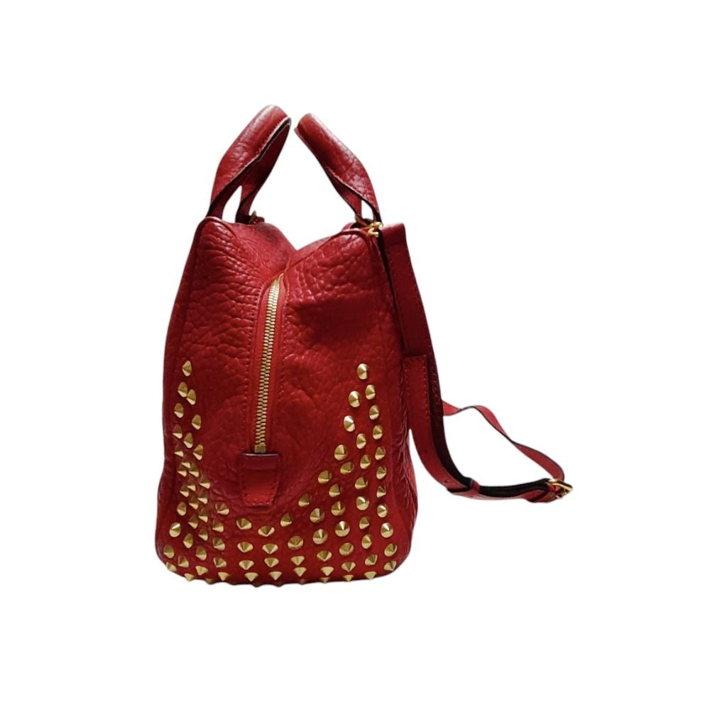 MCM 鉚釘 真皮 手提 斜背包 紅色 保證正品