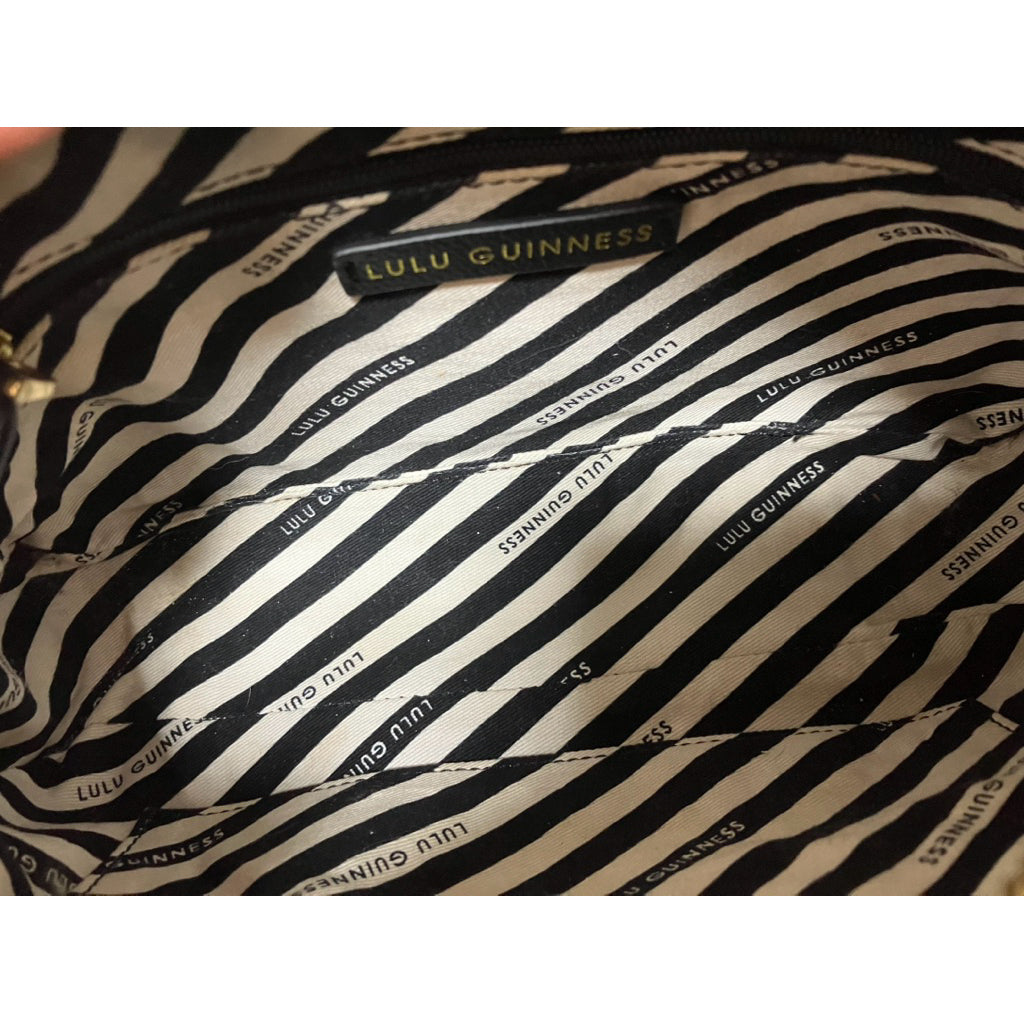 LULU GUINNESS 黑貓 荔枝紋 真皮 斜背包 保證正品