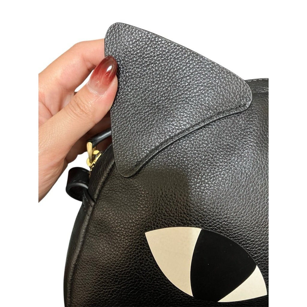 LULU GUINNESS 黑貓 荔枝紋 真皮 斜背包 保證正品